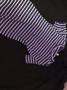 Striped Sleeveless Ribbed Tank Top - Blue & White